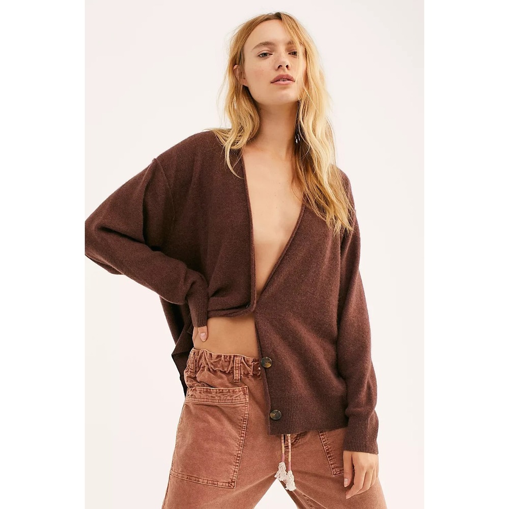 Free People School Boy Cardigan Sweater Womens Small 100% Cashmere Peppercorn